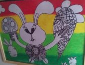 幼儿园环境布置墙面：线条画——小兔拔萝卜