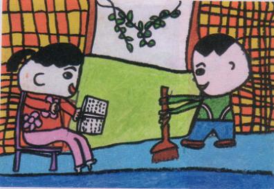 幼儿绘画作品:沙漠变绿洲(获奖)